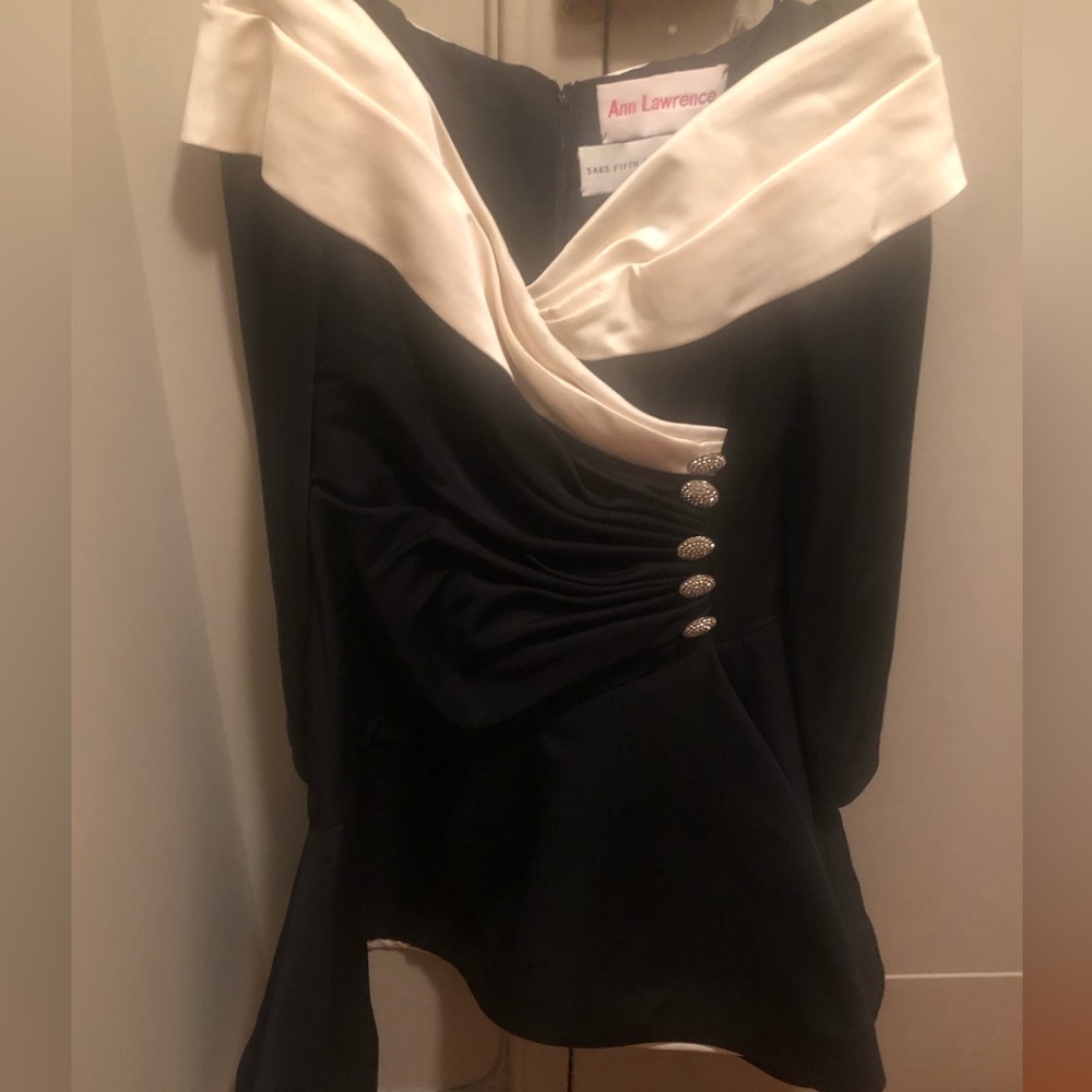 Stunning Vintage Ann Lawrence/SFA Silk Off the Shoulder Blk & Wht Cocktail Dress